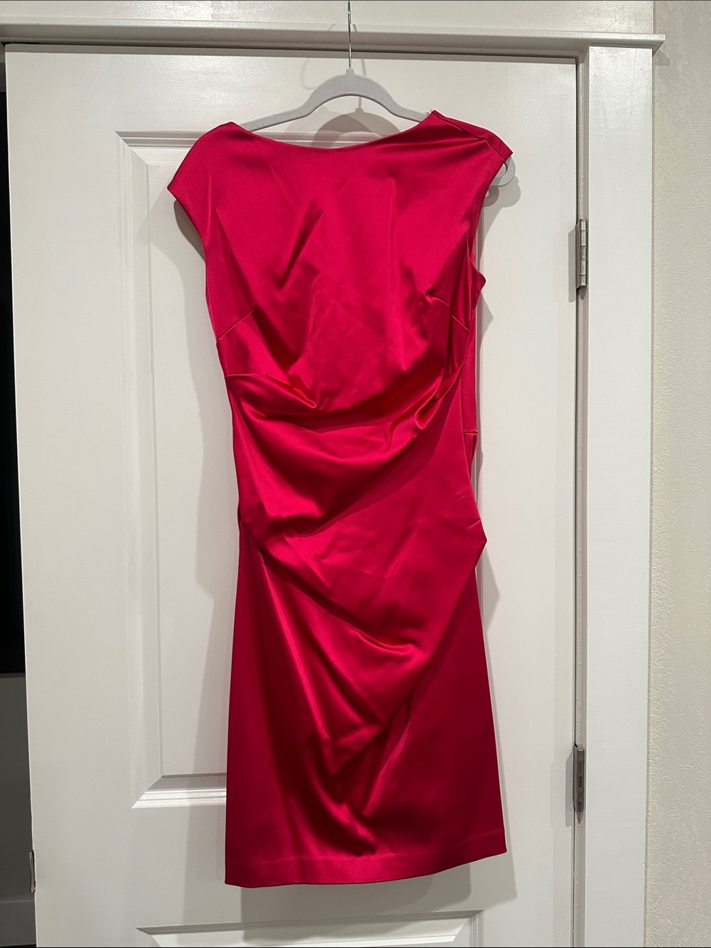 Hot Pink Satin Ruched Mini Dress Betsy Adam Knee Length